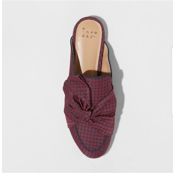 NEW Mules Preppy Bow Red Maroon Shoes Plaid Trendy - Picture 3 of 8